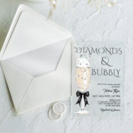 シャンパングラスエレガントボウブライダルシャワー アクリル招待状