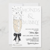 シャンパングラスエレガントボウブライダルシャワー 招待状 (正面)