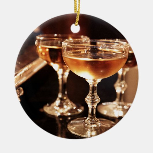 シャンパングラスゴールデントースト セラミックオーナメント (正面)