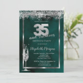 シャンパングラスシルバー紙吹雪グリーン35th 招待状 (スタンド正面)
