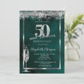 シャンパングラスシルバー紙吹雪グリーン50th 招待状 (スタンド正面)