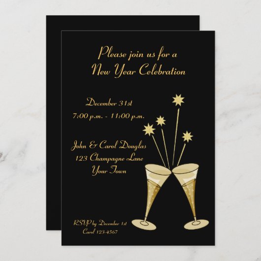 シャンパングラススターズカクテルパーティの招待状 招待状 (正面/裏面)