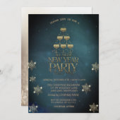 シャンパングラススノーフレークヴィンテージ会社パーティー 招待状 (正面/裏面)