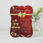 シャンパングラスツリー、弓、赤、クリスマスパーティー 招待状 (スタンド正面)