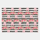 シャンパングラスフローラストライプ白黒 ラッピングペーパーシート (正面2)