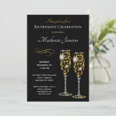 シャンパングラスブラック金ゴールドリタイアメント招待状 招待状 (スタンド正面)