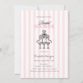 シャンパングラスボウピンクストライプブライダルシャワー 招待状 (正面)