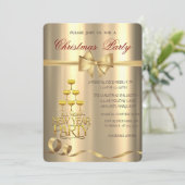 シャンパングラスボウ金ゴールドクリスマスパーティー 招待状 (スタンド正面)