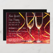 シャンパングラス写真-大晦日パーティー 招待状 (正面/裏面)