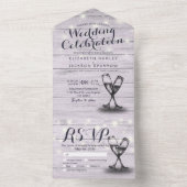 シャンパングラス素朴ウッドストリングライト結婚ズ オールインワン招待状 (内側)