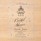 シャンパングラス金ゴールドスターブライダルシャワー アクリル招待状 (正面)