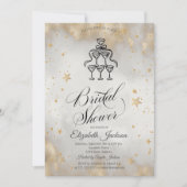 シャンパングラス金ゴールドスターブライダルシャワー 招待状 (正面)