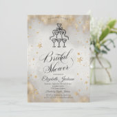 シャンパングラス金ゴールドスターブライダルシャワー 招待状 (スタンド正面)