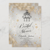 シャンパングラス金ゴールドスターブライダルシャワー 招待状 (正面/裏面)