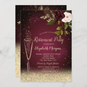 シャンパングラス金ゴールドブルゴーニュバラリタイア 招待状 (正面/裏面)