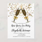 シャンパングラス金ゴールドホワイトニューイヤーズイブパーティー インビテーションポストカード (正面)