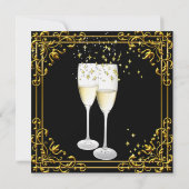 シャンパングラス金ゴールド婚約パーティ 招待状 (裏面)