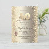 シャンパングラス金ゴールド紙吹雪フレーム40th誕生日 招待状 (スタンド正面)