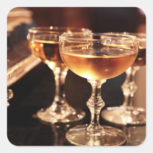 シャンパングラス ゴールドの乾杯 スクエアシール (正面)