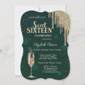 シャンパングラス, ゴールドグリッター垂れ, スターズ スイート16 招待状 (正面)