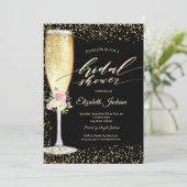 シャンパングラス、バラ、ゴールドダイヤモンドの結婚前お祝いパーティー 招待状 (スタンド正面)