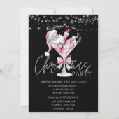 シャンパングラス ピンクのサンタクロース クリスマス パーティー 招待状 (正面)