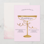 シャンパングラス ピンク バチェロレッテ 招待状 (正面/裏面)