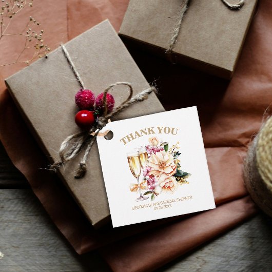 シャンパングラス ピーチ フローラル サンクス フェイバータグ