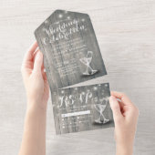 シャンパングラス ラスティックウッド ストリングライト ウェディング オールインワン招待状 (貼ってはがせる)