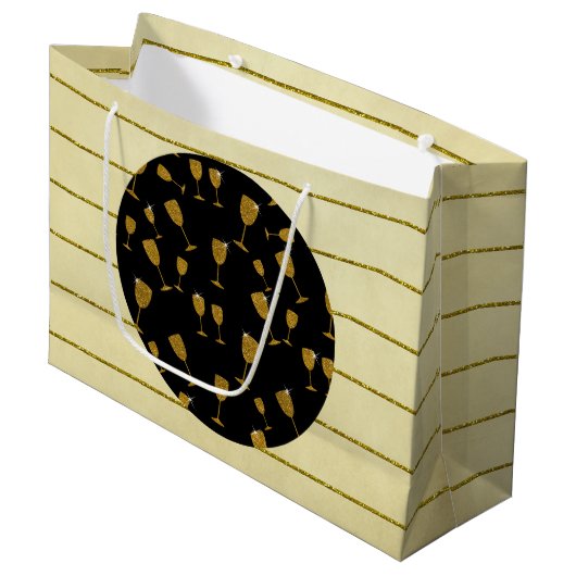 シャンパングラス、抱き枕 – 大、光沢 ラージペーパーバッグ (正面アングル)