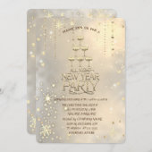 シャンパングラス、星、雪の結晶クリスマス 招待状 (正面/裏面)