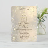 シャンパングラス、星、雪の結晶クリスマス 招待状 (スタンド正面)