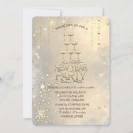 シャンパングラス、星、雪の結晶クリスマス 招待状