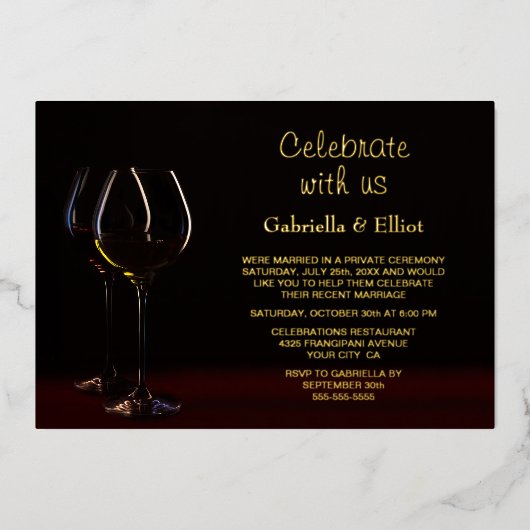 シャンパングラス 結婚式 招待状 ホイル インビテーション (正面)