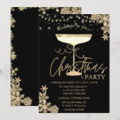 シャンパングラス+雪の結晶+クリスマス+企業 招待状 (正面/裏面)