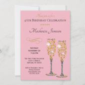 シャンパングラム誕生日招待状ピンク金ゴールドブラック 招待状 (正面)