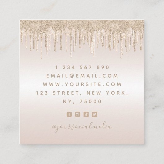 シャンパングリッタードリップシックなグラムメイクアップアーティスト スクエア名刺 (裏面)