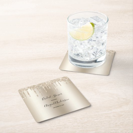 シャンパングリッタードリップブライダルシャワーグラムトレンディー スクエアペーパーコースター (インサイチュ)