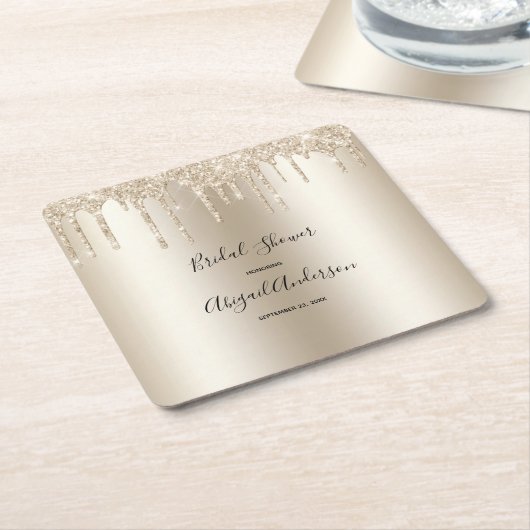 シャンパングリッタードリップブライダルシャワーグラムトレンディー スクエアペーパーコースター (アングル)