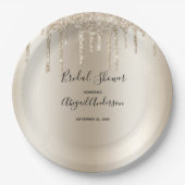 シャンパングリッタードリップブライダルシャワーグラムトレンディー ペーパープレート (正面)