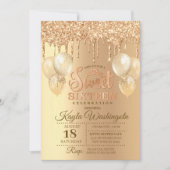 シャンパングリッタードリップSweet sixteen誕生日  招待状 (正面)