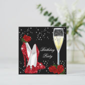 シャンパングリッターハイヒールレッドローズパーティー 招待状 (スタンド正面)