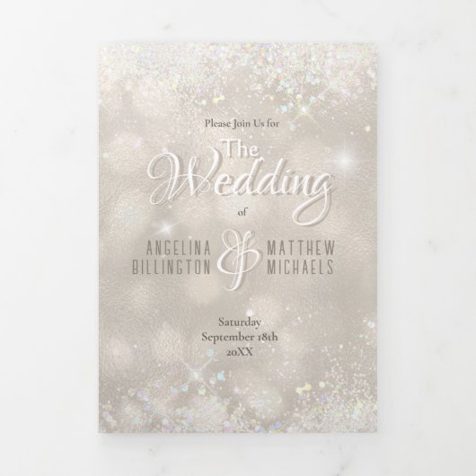 シャンパングリッター写真オールインワンバジェット結婚ズ 三つ折り招待状 (カバー)