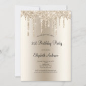 シャンパングリッター ドリップ グラム 21歳の誕生日 招待状 (正面)