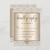 シャンパングリッター（紋章の）フラ・ダ・リエレガントウェディング 出欠カード (正面/裏面)