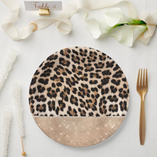 シャンパングリッツクリームレオパード ペーパープレート (ウェディング)
