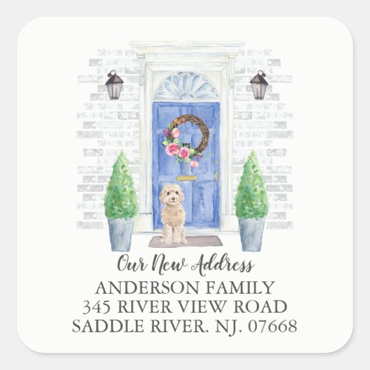 シャンパンコックパプブルードア新しい住所ラベル スクエアシール (正面)