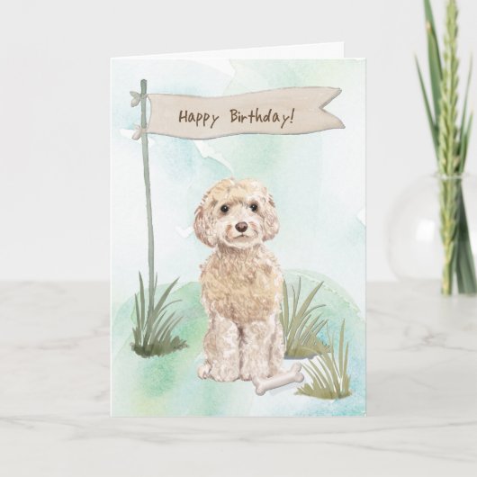 シャンパンコックパプー犬の下誕生日標識 カード (正面)