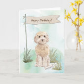 シャンパンコックパプー犬の下誕生日標識 カード (黄色い花)