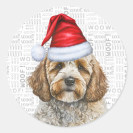 シャンパンコックパプー犬クリスマス ラウンドシール